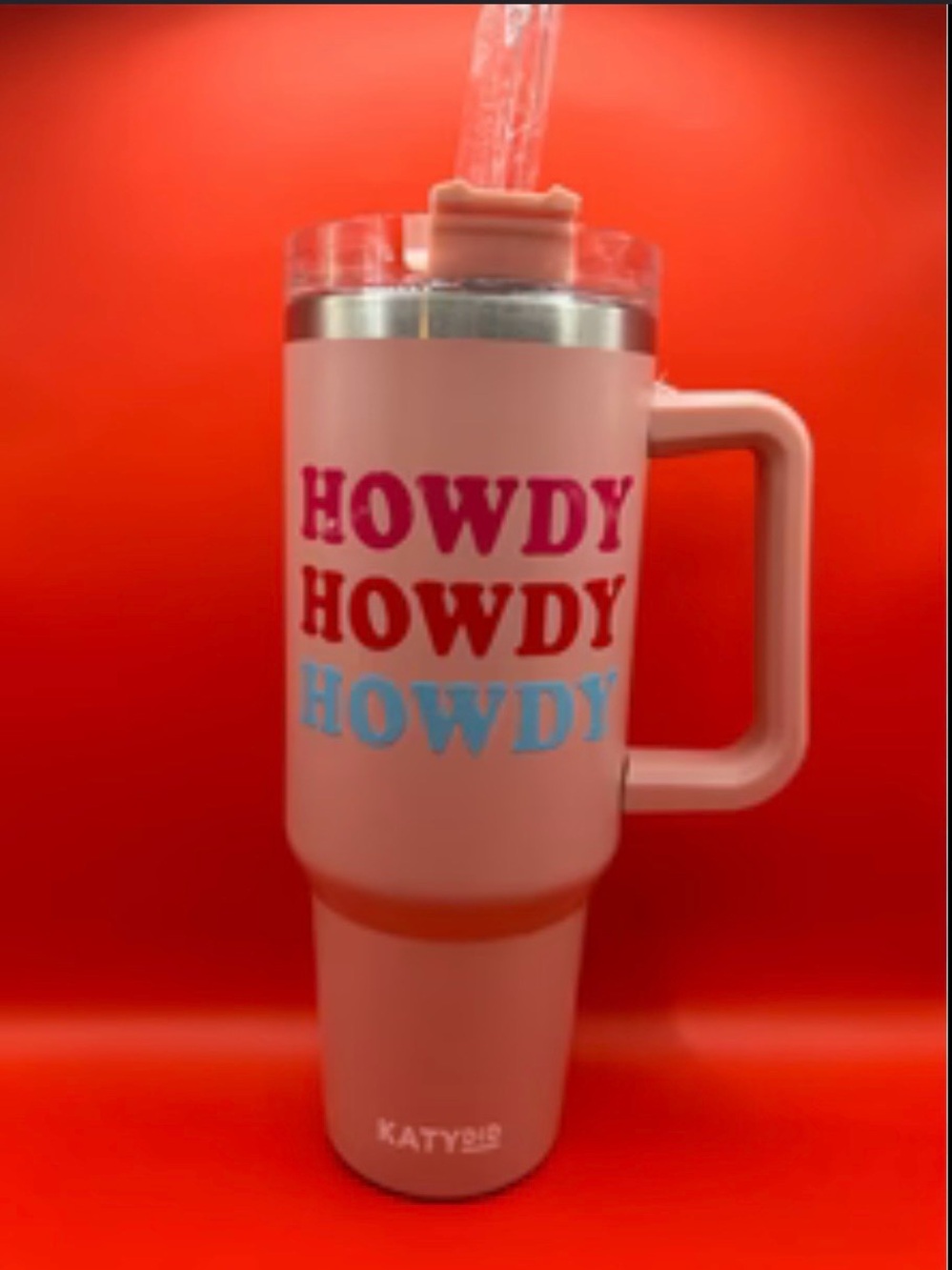 40oz Pink 'Howdy' Insulated Travel Mug with Handle